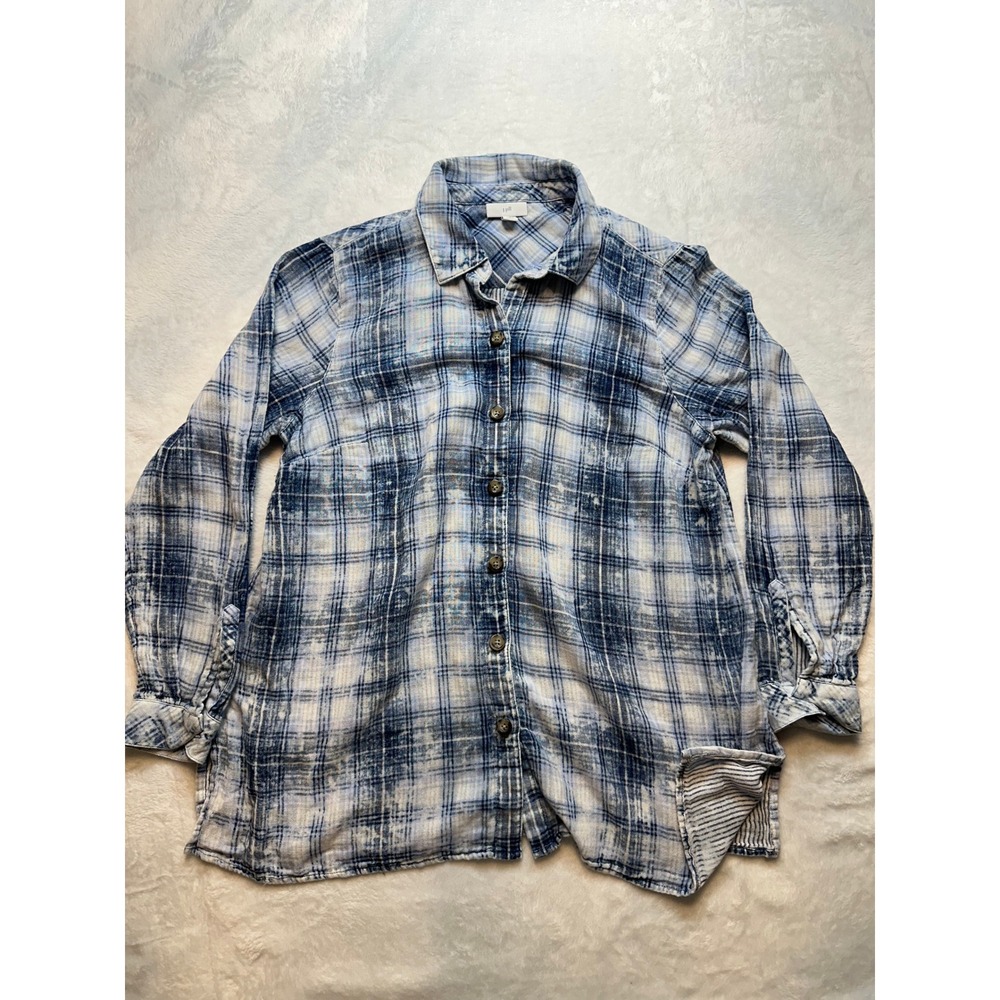 J. Jill Womens Petite Small Blue Plaid Cotton Gauze Button Down Shirt -212